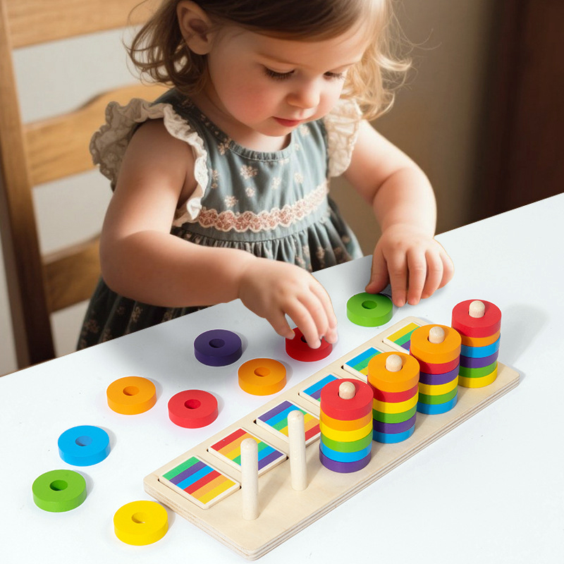 Gymnastic Rings Wooden - Jogo de Treinamento de Memória Montessori,